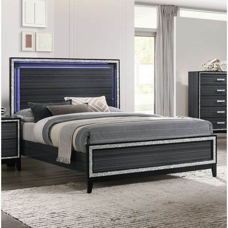 Festus Bed, Platform Bed, Bed Frame, Weathered Black, Queen