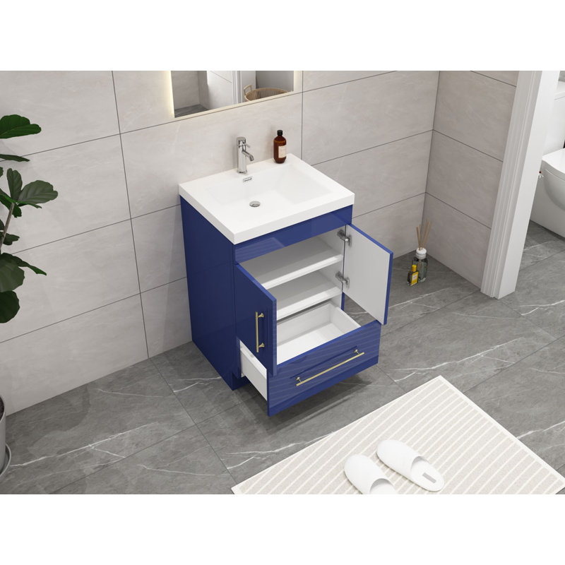 Ensemble de meuble-lavabo simple 24 po Carliss, Bleu nuit brillant, Argent
