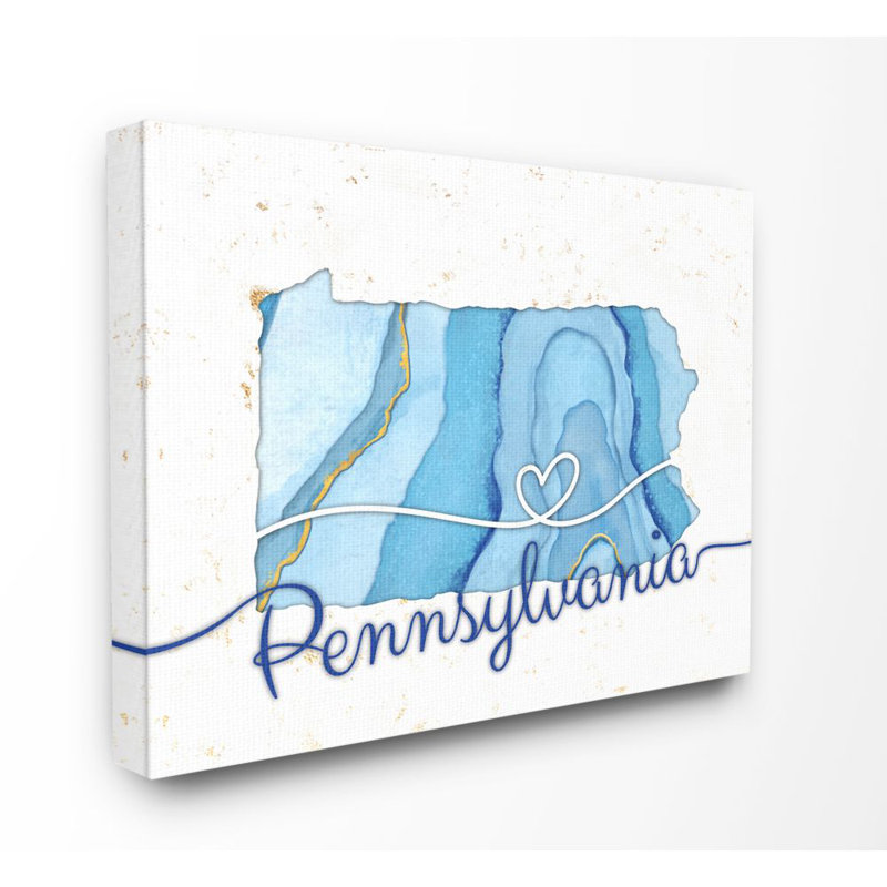 « pennsylvanie agate blue us state design », impression sur toile, H 30 po x l 40 po x P 1,5 po, Toile tendue