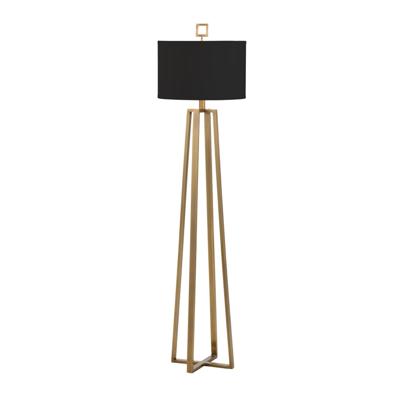 Antique Brass Floor Lamp with Black Paper Shade