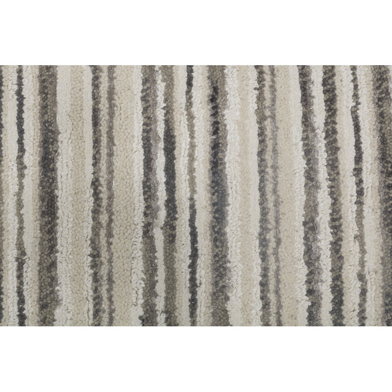 Hand Knotted Striped Area Rug in Gray