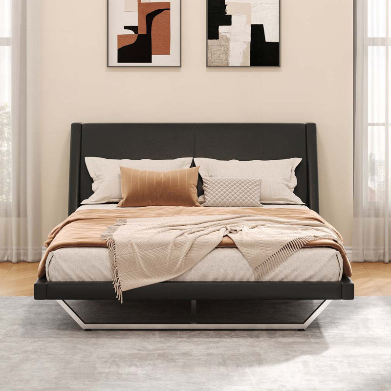 Structure de lit en cuir Pu, Noir, Grand lit