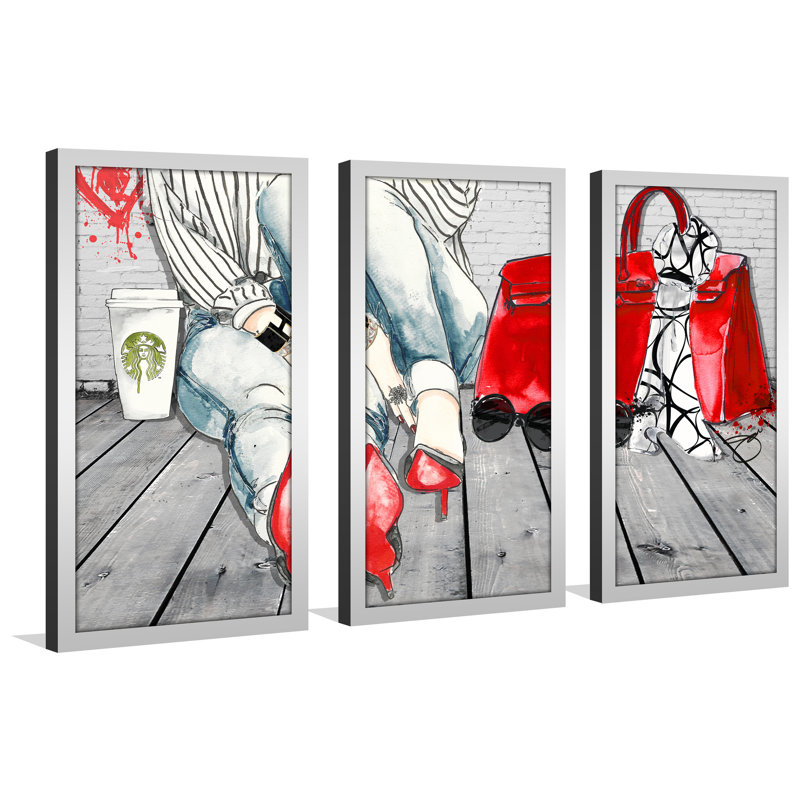 « coffee pause » par jodi, ensemble de 3 impressions encadrées, H 33,5 po x l 52,5 po x P 1 po