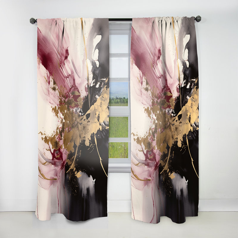 Gwylan Gold And Pink Fluid Fusion I - Modern Curtain - Velvet Room Darkening - 1 panel, 52" W x 63" L
