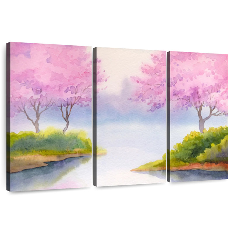 Kerrick, arbres printaniers roses, H 42 po x l 65 po