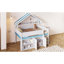 Lit mezzanine double avec toit à baldaquin et armoire de rangement, blanc et bleu
