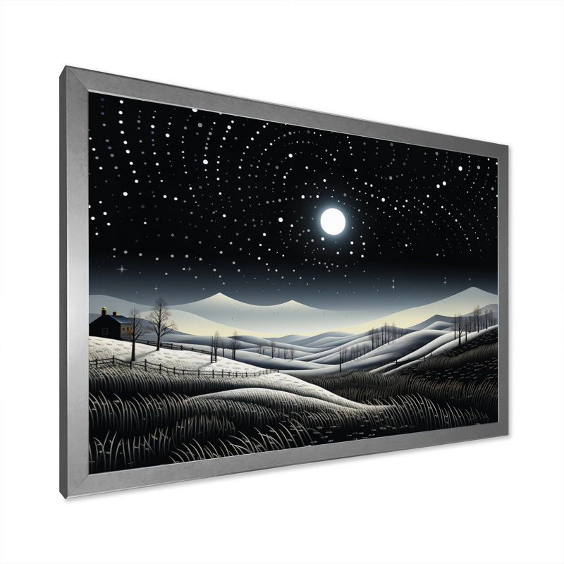 «Winter Farm», reproduction monochrome V, H 34 po x l 44 po x P 1,5 po, Cadre simple argenté