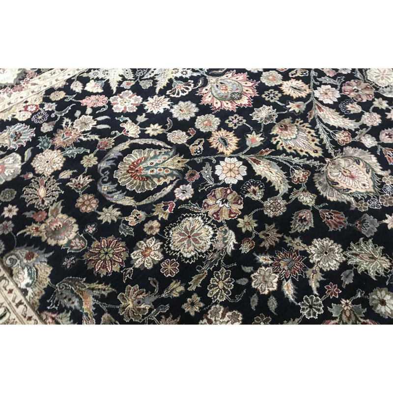 Tapis noir et noir de haute qualité noué à la main