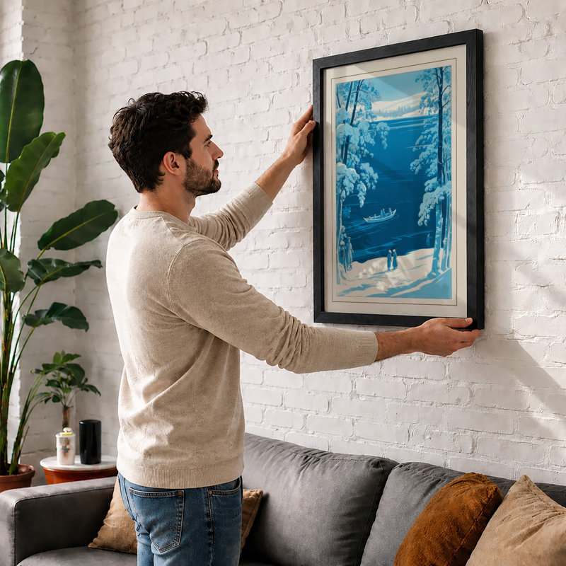 Frozen River At Dawn Vintage - Print, A3 - 42.0 x 29.7 cm, White