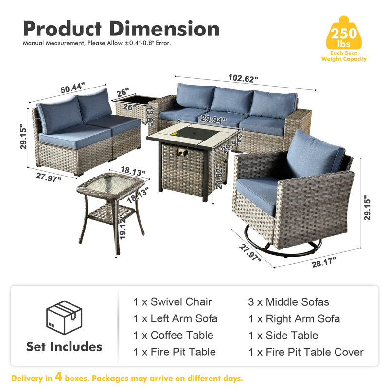 Bobia 6 - Person Patio Conversation Set with Cushions, Denim Blue