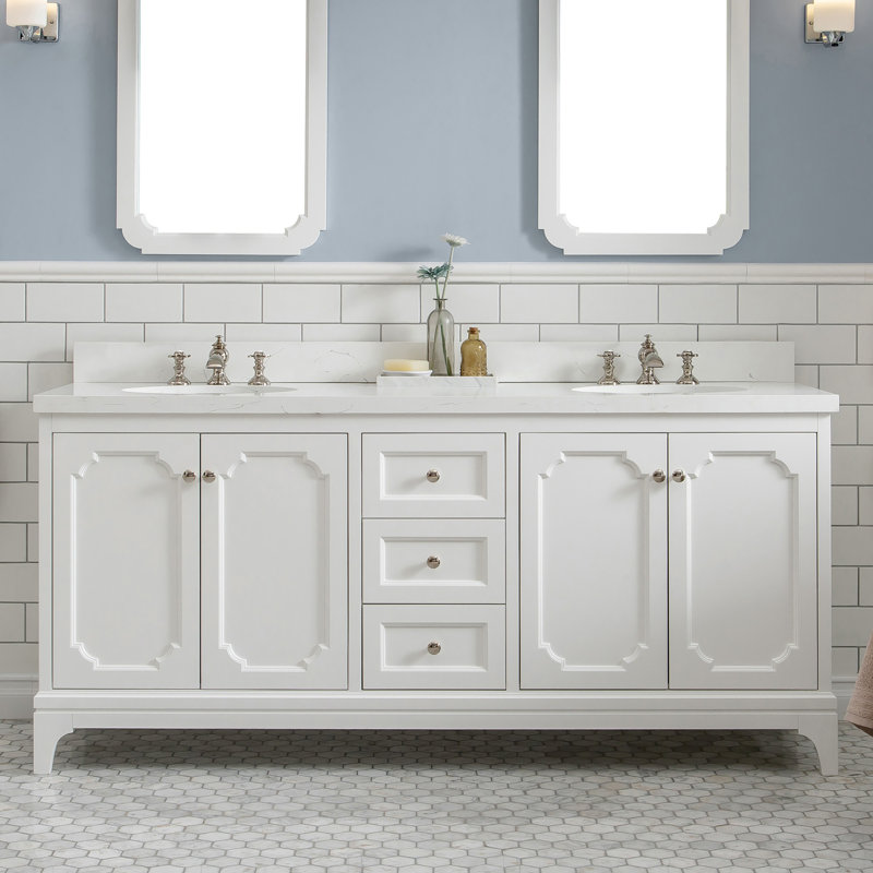 Ensemble de meuble-lavabo double 72 po Bernardo, Blanc pur, Quartz de Carrare