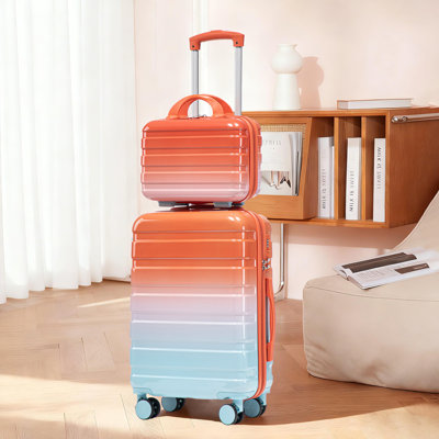 14"/20" in PC Spinner Wheel Luggage, Carry on Suitcase, With Gradient Color and Combination Lock,2 pcs/set (Blue&Red)