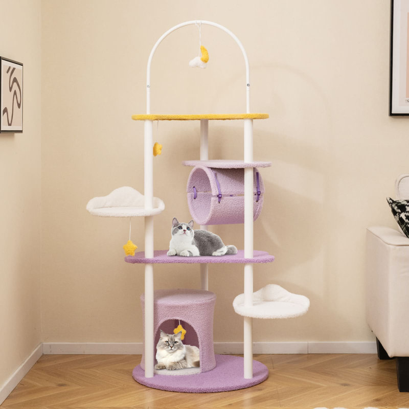 Multi-level Cute Cat Tree 158CM Large Cat Tower w/ Metal Frame