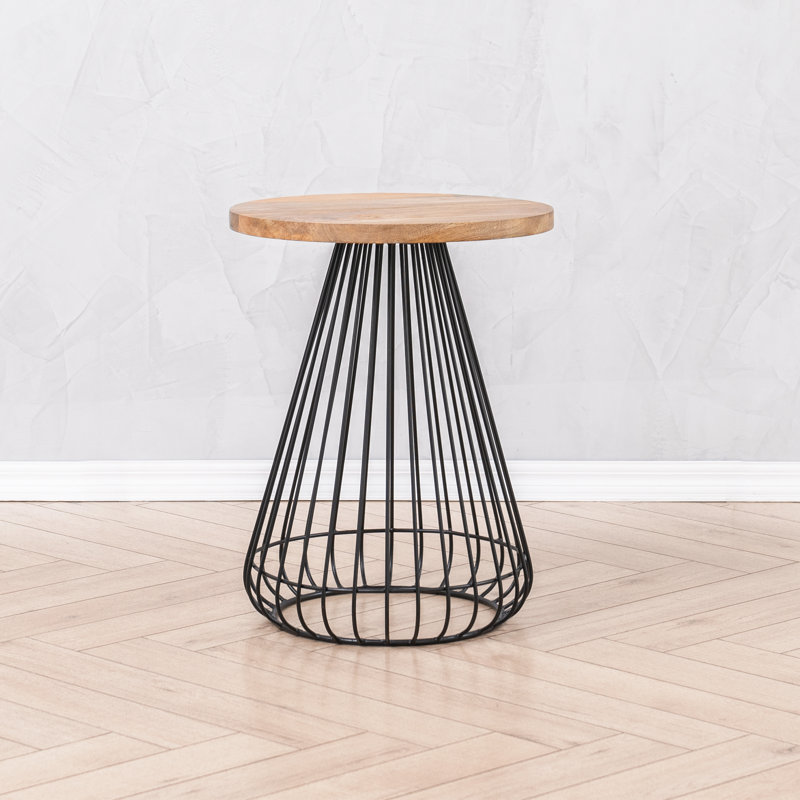 Hanley Solid Wood Top End Table, Black, Natural
