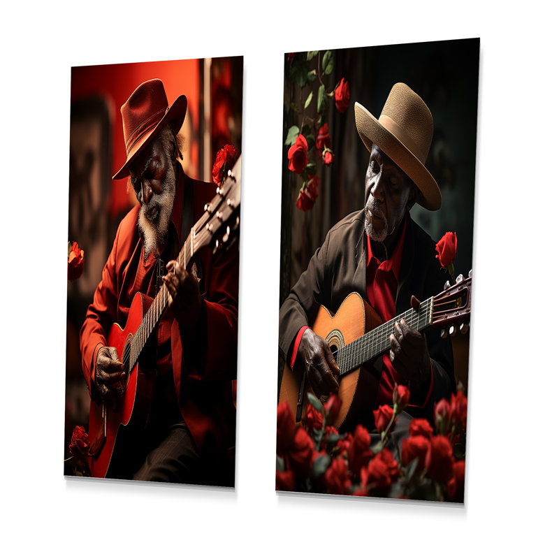 Red Cuban Music Soul - Ensemble de 3 décorations murales en métal, H 32 po x l 32 po