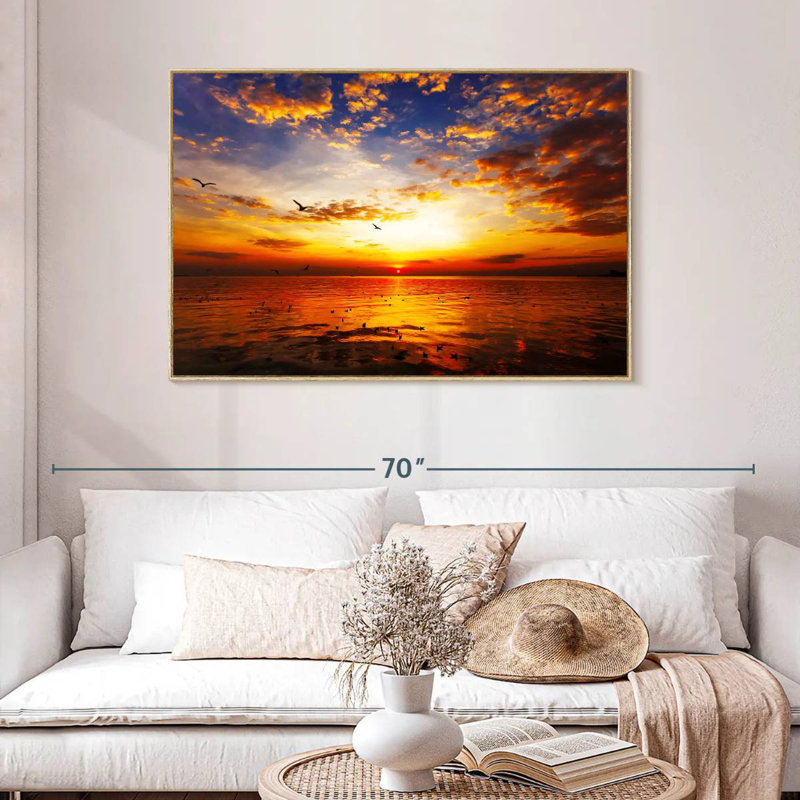 Ciel coucher de soleil, Cadre flottant en bois naturel, 46 po x 31 po