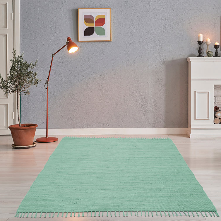 Handmade Happy cotton rug in mint