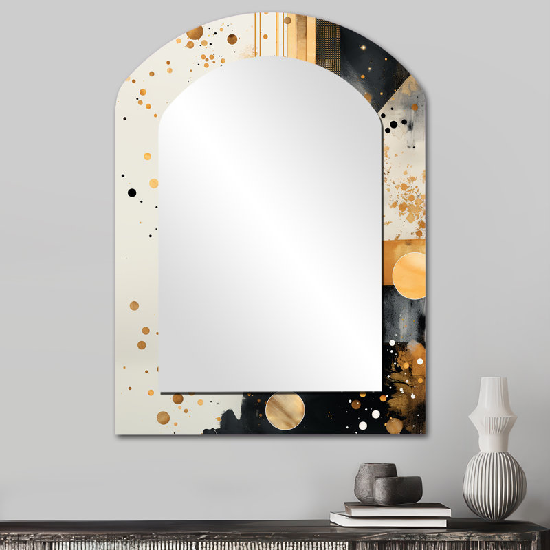 Gold and Grey Sunset Collage II - Abstract Collages Unique Shape Decorative Mirror, Modern Freeform Large Wall Mirror, Printed Metal Art
