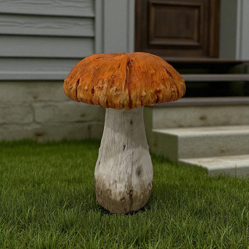 Statue de champignon en polyrésine 15 po orange et blanc