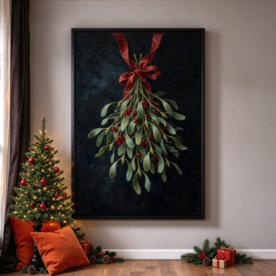 «Mistletoe with a Red Ribbon», art mural sur toile, 16 x 24 po