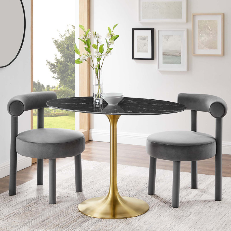  Table de salle à manger en marbre artificiel Lippa, Doré, H 29,5 po x L 42 po x l 27,5 po, Noir