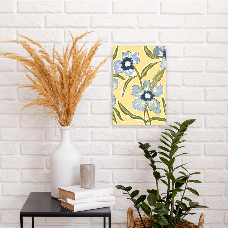 Floral2 - jaune abstrait contemporain audacieux, art mural nature printanier, 18" H x 12" W