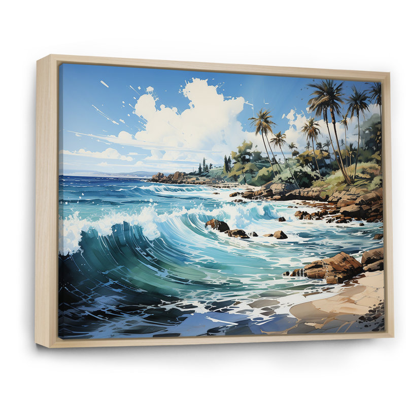 Palmier turquoise sur fond tropical, Cadre naturel flottant, H 24 po x l 32 po x P 1 po