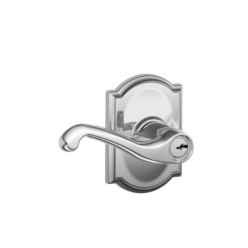 Flair Lever with Camelot Trim Keyed Entry Lock, Bright Chrome