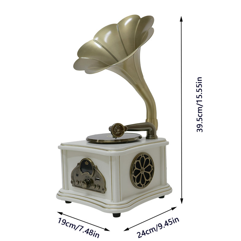 Mini haut-parleur Bluetooth blanc en bois avec radio rétro, son stéréo, sans fil Bluetooth, entrée AUX, lecture USB et prise casque 3,5 mm