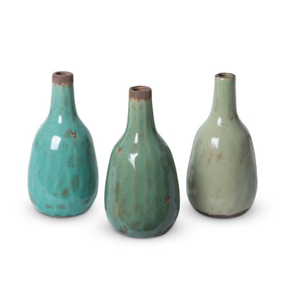 Vase en grès émaillé bleu vert 9 "