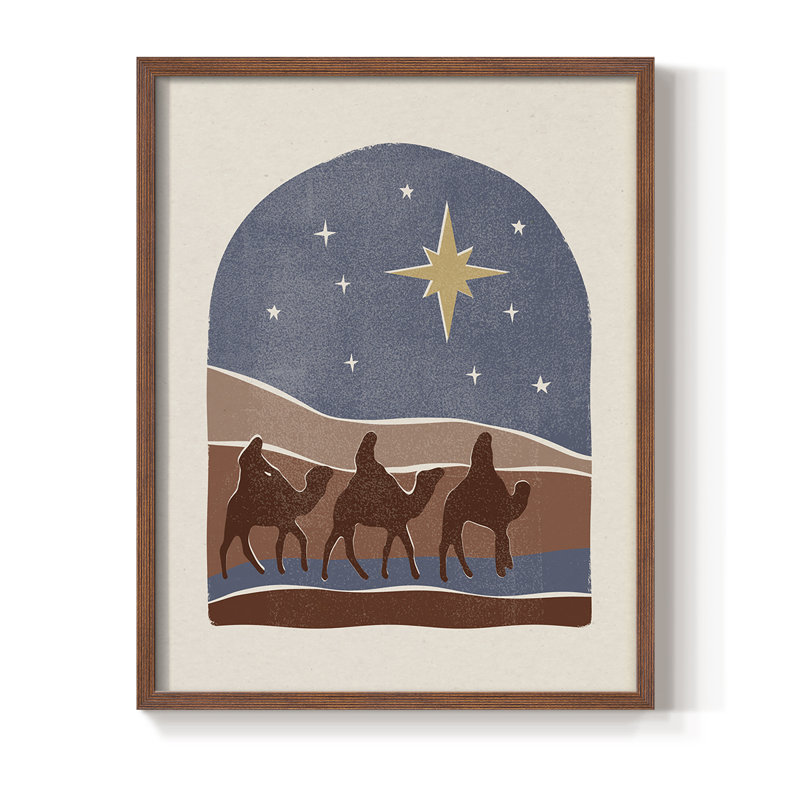Boho Nativité II, reproduction encadrée - bois massif, Cadre photo brun simple, H 14 po x l 11 po