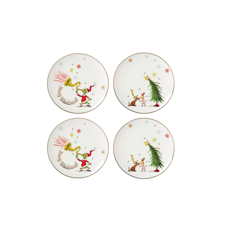MERRY GRINCHMAS Grinchie Gifts Accent Plates, S/4