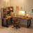 Nut-brown L-Shaped Solid Wood writing desk-118342393-118342396