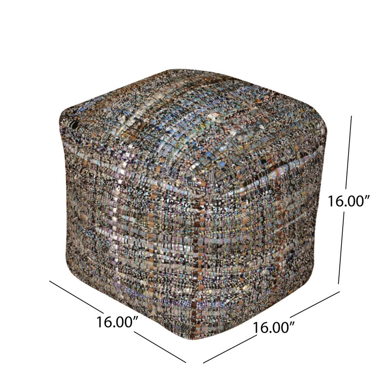 Repose-pieds Koki fabriqué à la main en tissu, tabouret décoratif en denim recyclé kaki avec motif tressé, repose-pieds écologique pour le salon et la chambre à coucher