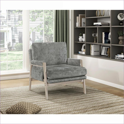 Fauteuil d'appoint moderne et confortable pour adultes, dossier rembourré en chenille, structure en bois massif, ton brun ardoise gris pour le salon 1pc
