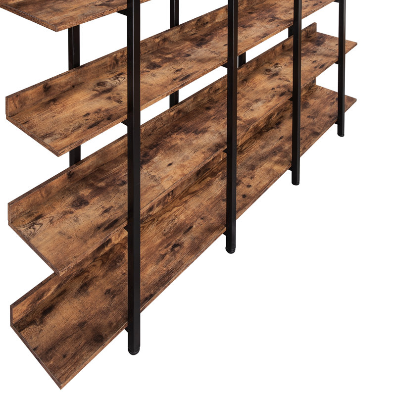 Bibliothèque à 5 niveaux avec bureau ouvert, tablette de style industriel rétro avec structure en métal, Brun foncé / noir