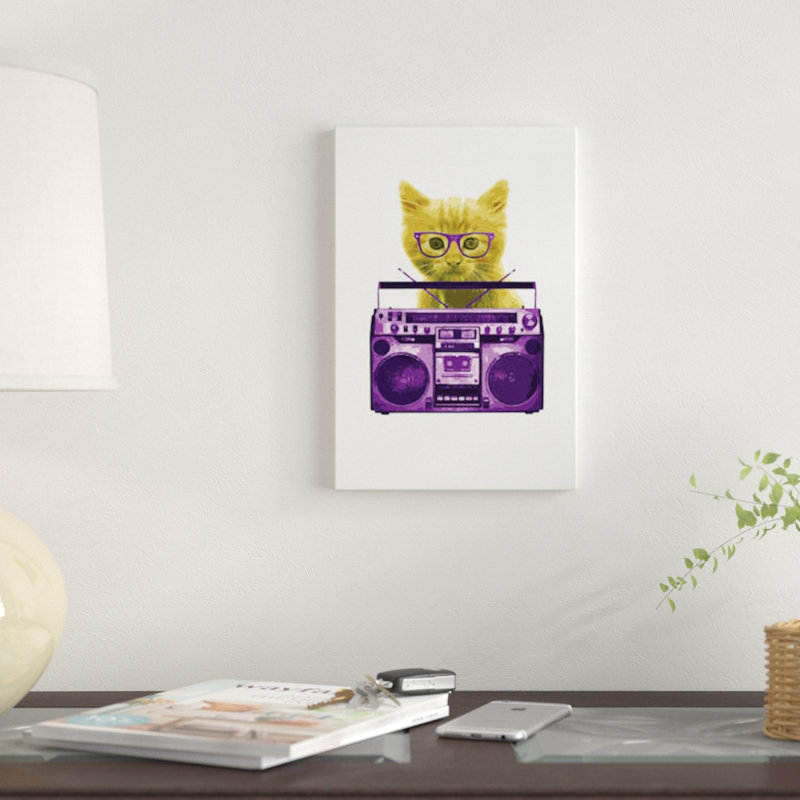 «Hipster Kitty», impression sur toile, H 40 po x l 26 po x P 1,5 po, Toile tendue, Pas de tapis