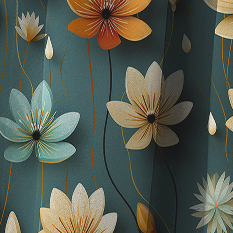 Mod Floral Nostalgia II - Rideau Mid-Century - Rideau occultant géométrique - 1 panneau, L 52 po x L 108 po
