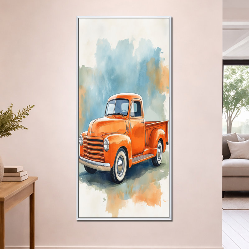 " Bright Orange Classic II " Print, H 60 po x l 28 po, Cadre flottant blanc