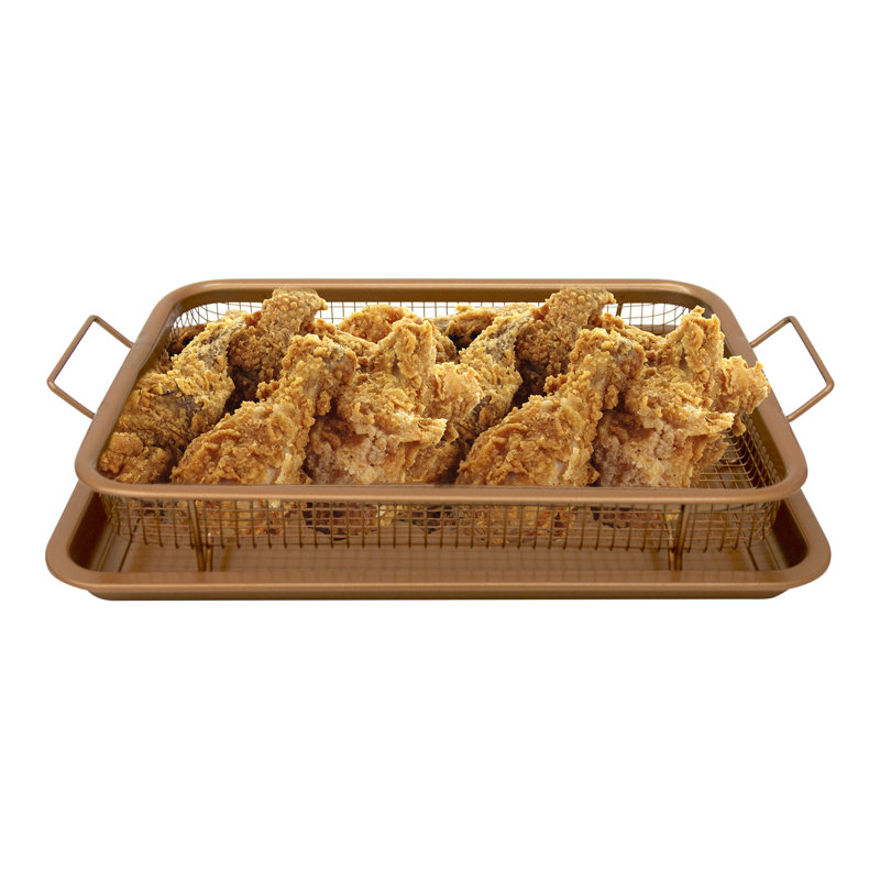 XXL Copper Nonstick Air Fryer Basket and Crisper Tray Set