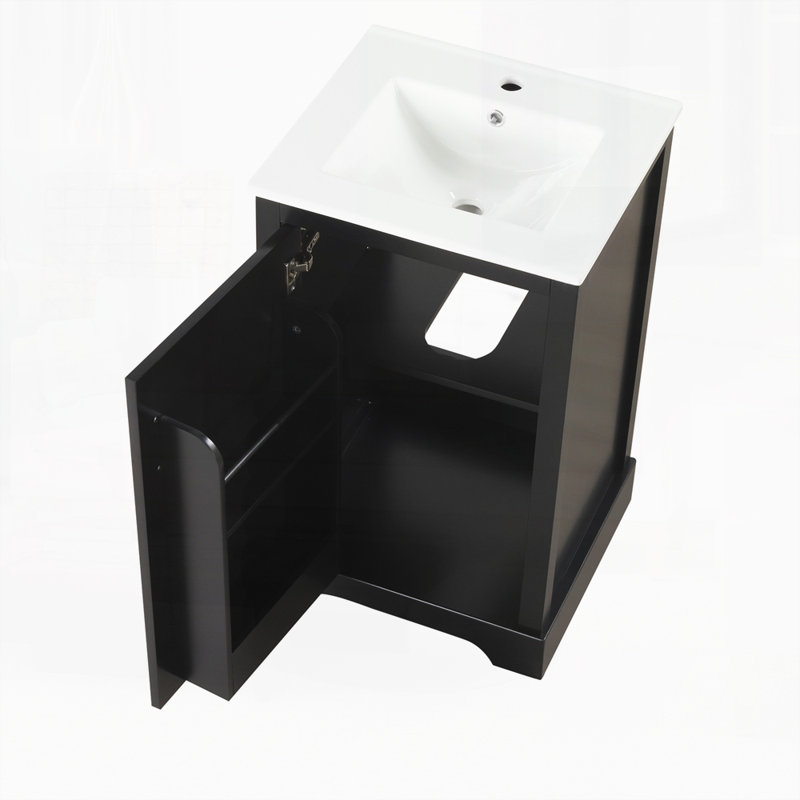 Meuble-lavabo de 20 po avec lavabo, armoire de salle de bain avec porte à fermeture douce, support de rangement et tablette réglable