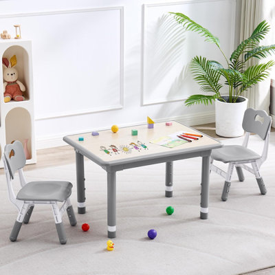 Kids Table and 2 Chairs Set, Height Adjustable (17.7"-26.1") Toddler Table and Chair Set, Multi-Activity Table with Graffiti Desktop, Children’s Table by Isabelle & Max