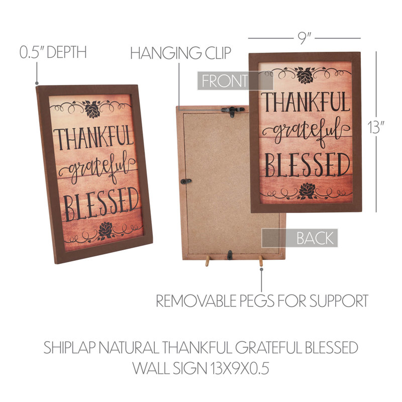Décoration murale bienheureuse Kanta Shiplap Thankful Grateful