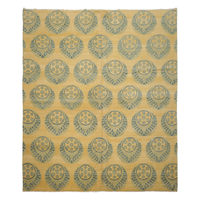 8x9'4'' Hand Knotted Wool Light Gold Tibetan Transitional Floral Rug