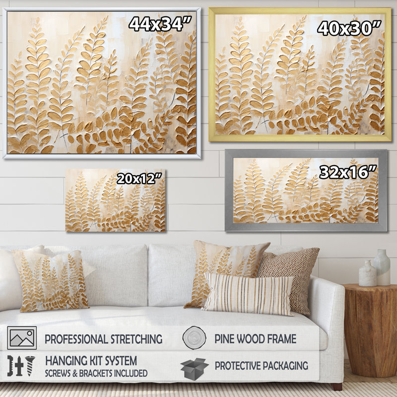 Fougères dorées, escapade silencieuse sur toile, Cadre naturel flottant, H 24 po x l 32 po x P 1 po