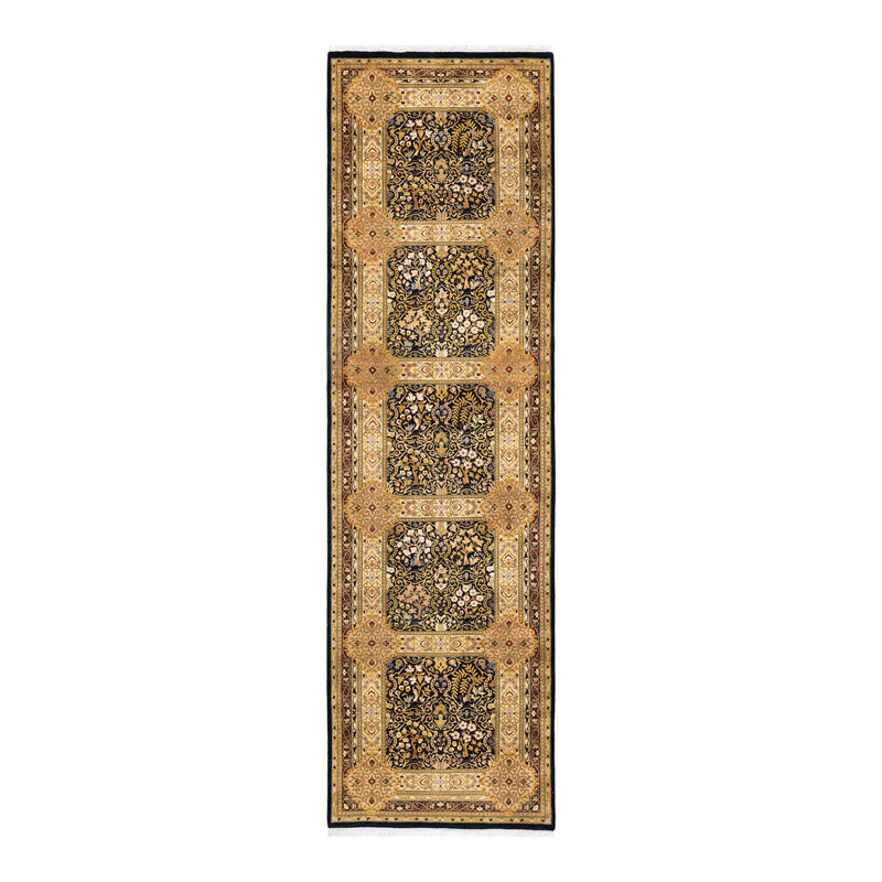 Tapis de couloir unique en laine noué à la main 3 pi 1 po x 10 pi 9 po Hayner - brun / beige / vert