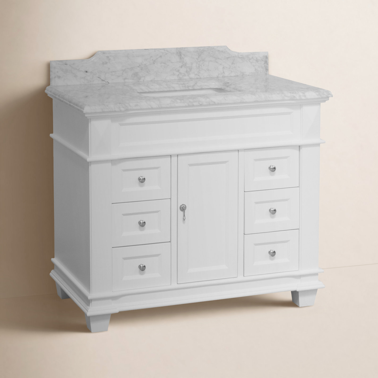 Ensa 42'' Single Bathroom Vanity, White, Carrara Marble