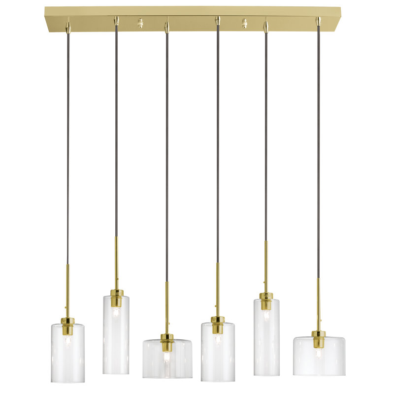 Luminaire suspendu halogène horizontal 6 lumières, laiton vieilli avec verre transparent, Or