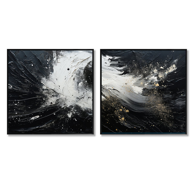Northern Harmony Black Harmony - ensemble de 2 collages carrés de paysages abstraits, Cadre flottant noir, H 16 po x l 33 po