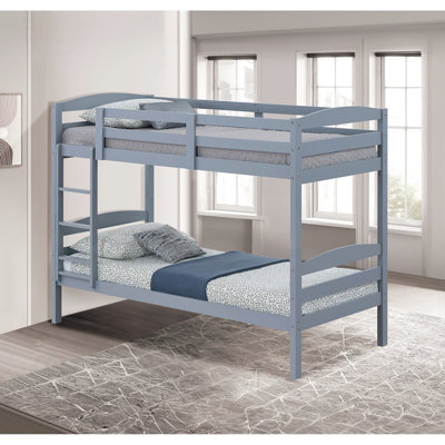 Twin Over Bunk Bed, Gray Transitional Style Arch Slat Design, Solid And Engineered Wood, Joint System, 65 Inches Tall Bedroom Bed With Design Transitional, 42.5 Deep For Setup